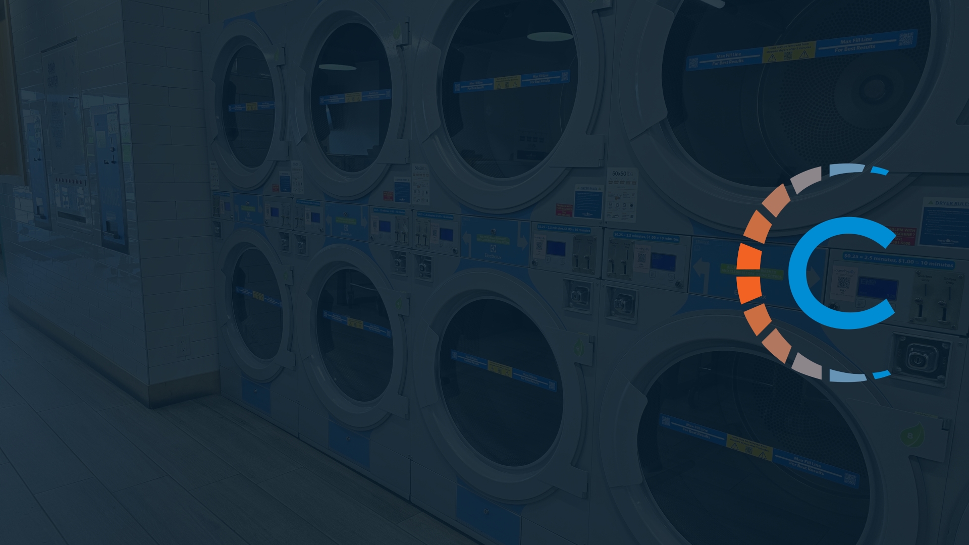 Laundromat interior showing bulkhead panelling and store fixtures
